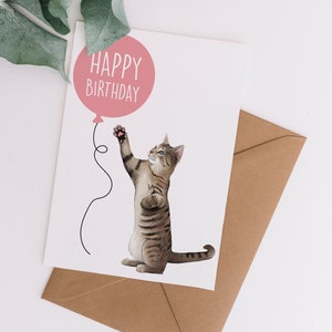 Tabby Cat Birthday Card A6 Cat Greetings card, Blank Inside Card with Kraft Envelope, kitten, tortoiseshell tabby image 2