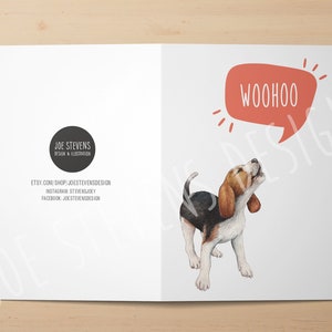 Beagle howling woohoo Greetings Card, A6 Beagle celebration card Blank Inside Card with Kraft Envelope image 3