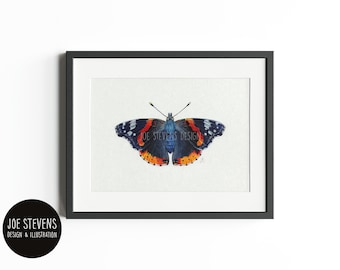 Red Admiral Butterfly Original Painting: A5 Acrylic & Ink British Wildlife Art
