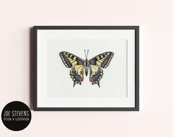 Swallowtail Butterfly Original Painting: A5 Watercolour & Ink, British Wildlife