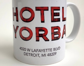 Hotel Yorba Mug, Detroit Coffee Cup. Jack White fan, The White Stripes fan gift, garage rock fan gift, Detroit music lover gifts.