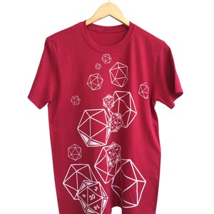 Dungeons and Dragons T-Shirt. D20 Dice Shirt, Black. Geeky Graphic T-shirt. D20 Polyhedral Dice Print Shirt, DnD Shirt, Dungeon Master Gift. Red