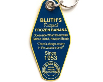 Arrested Development Inspired Keychain. Bluth’s Original Frozen Banana. Banana Stand Motel Key Tag. There’s always money in the banana stand