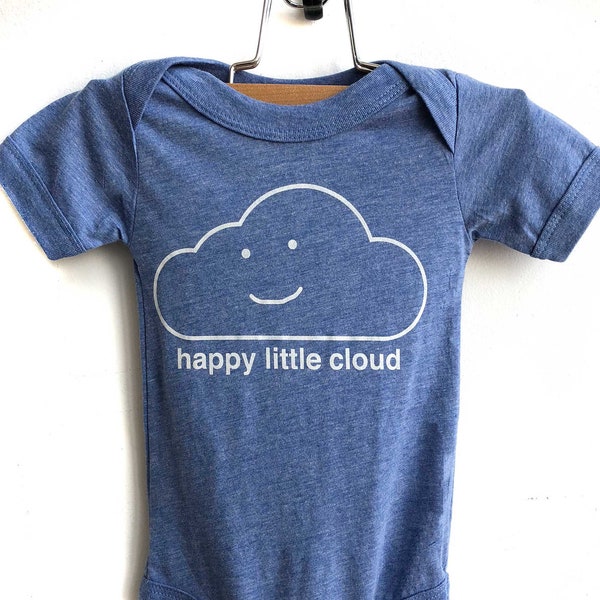 Happy Little Cloud Baby Romper. Little fluffy clouds infant bodysuit. Baby one piece outfit. Bob Ross fan gift, artist parent, meterologist.