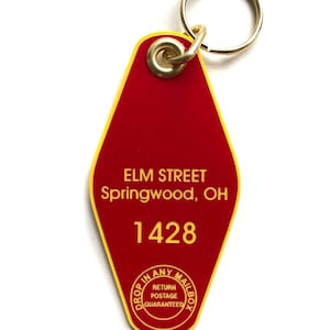 Elm Street Keychain. A Nightmare on Elm Street, Movie inspired, motel style key tag. Freddy Kreuger, Wes Craven, slasher film, horror gift image 1