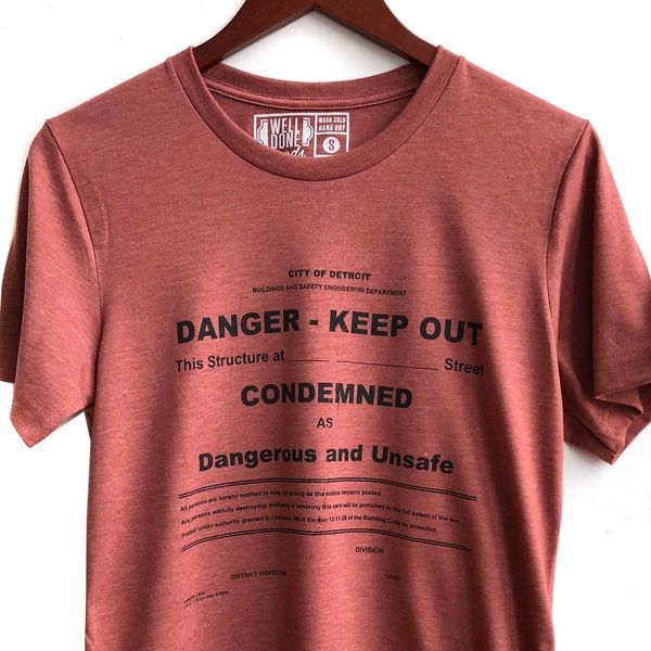 Danger Sign, Keep Out Sign T-Shirt. Detroit Graphic Tee. Condemned house, abandoned building, Detroit T-Shirt, urbex, Architect gifts