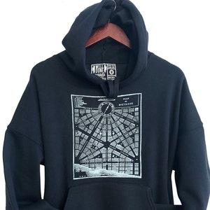 Detroit Karte Pullover Hoodie. Grand Circus Park 19. Jahrhundert historischen Detroit City Karte planen Kapuzen-Sweatshirt Detroit Michigan Geschenk