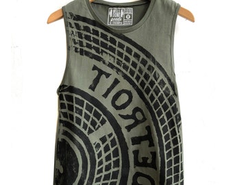 Manhole Tank Top, Military Green. Detroit Manhole Cover, Sewer, women's tank top. Detroit shirt, One of a Kind, Street Art, Detroit gifts