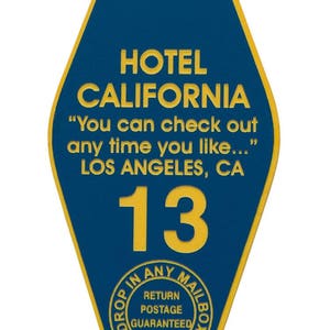 Hotel California Motel Keychain. Vintage hotel style keychain, Room 13 room key. Eagles fan, Glenn Frey, Don Henley fan, classic rock fan. image 2