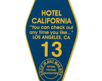 Hotel California Motel Keychain. Vintage hotel style keychain, Room 13 room key. Eagles fan, Glenn Frey, Don Henley fan, classic rock fan.