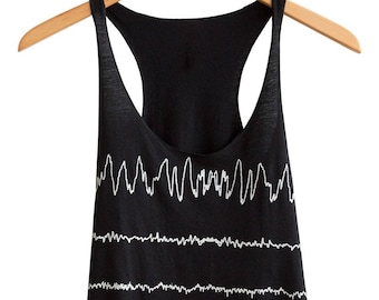 Brainwaves Print Graphic Tank Top. Women's Black Racerback Tank Top, Insomnia EEG Sleep Study Alpha Beta Theta Delta Waves science clothing