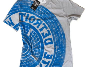 Blue Manhole Print T-Shirt, Detroit Tire, Water Main Cover Shirt. Detroit Football fan gift. One of a Kind, Streetwear, unique Detroit gifts