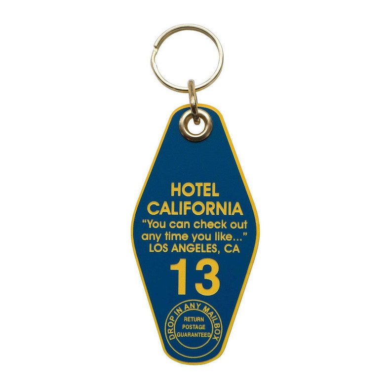 Hotel California Motel Keychain. Vintage hotel style keychain, Room 13 room key. Eagles fan, Glenn Frey, Don Henley fan, classic rock fan. image 1
