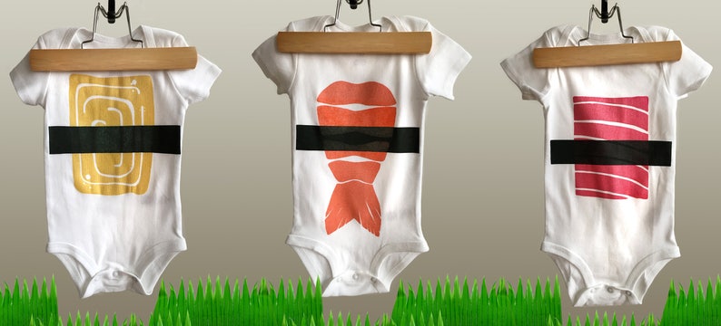 Shrimp Nigiri Infant Bodysuit, Shrimp Sushi Baby Snapsuit. Sushi costume, funny baby gift. Sushi lover gift, sushi bodysuit cute baby romper image 4