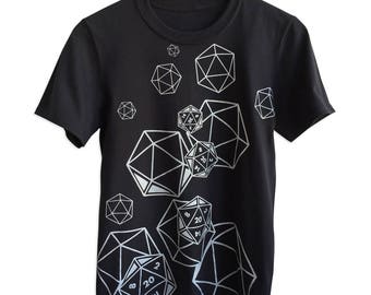 Dungeons and Dragons T-Shirt. D20 Dice Shirt, Black. Geeky Graphic T-shirt. D20 Polyhedral Dice Print Shirt, DnD Shirt, Dungeon Master Gift.