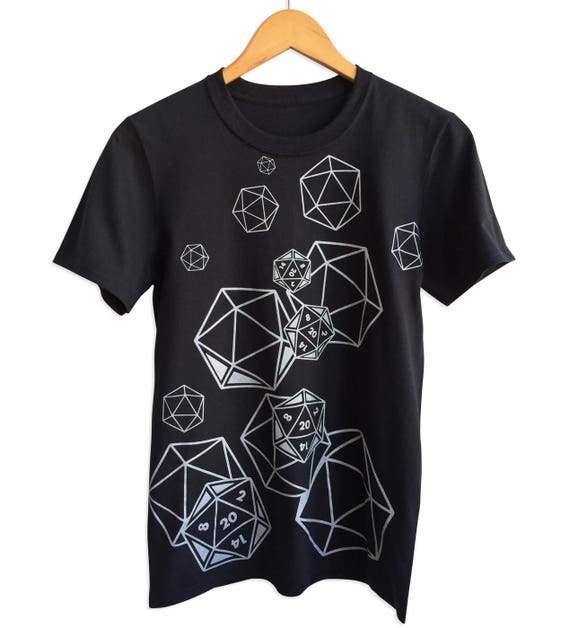 Dungeons and Dragons T-Shirt. D20 Dice Shirt, Black. Geeky Graphic T-shirt. D20 Polyhedral Dice Print Shirt, DnD Shirt, Dungeon Master Gift.