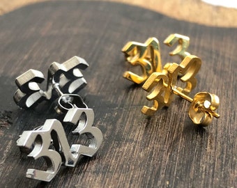 313 Earrings. Detroit area code stud earrings, post style. Old English script, Detroit gift. Number earrings, gift for Detroiter, for her