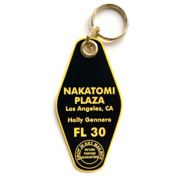 Nakatomi Plaza Keychain. Die Hard Movie inspired, motel style key tag. Los Angeles Christmas Party, Hollywood, Bruce Willis fan, cult film
