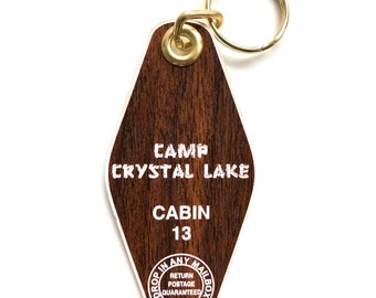 Friday the 13th Motel Keychain. Camp Crystal Lake Key Tag, Jason Voorhees key fob, Cabin 13. Camp Blood, Horror Movie gift, slasher film fan