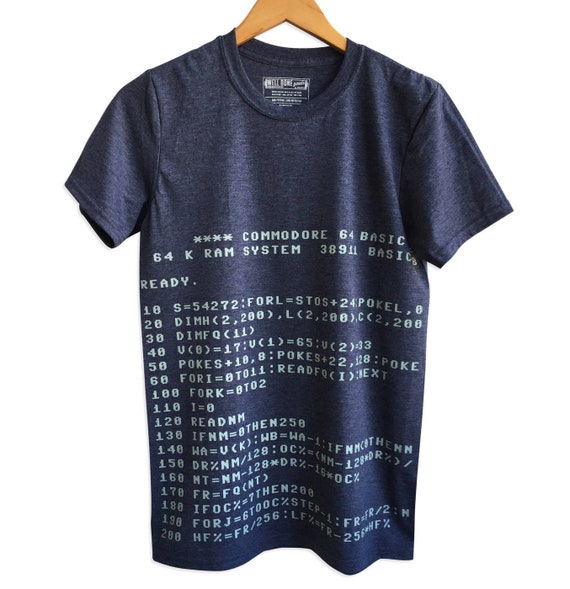 Commodore 64 BASIC Code Gift, Gaming Shirt, - Programmer Etsy Tee. Computer Geek Gifts, Retro Computer Retro T-shirt. Developer Computer Science