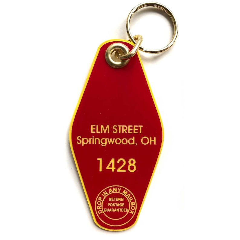 Elm Street Keychain. A Nightmare on Elm Street, Movie inspired, motel style key tag. Freddy Kreuger, Wes Craven, slasher film, horror gift image 1