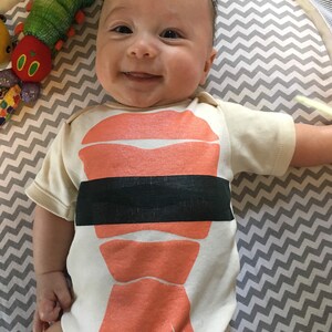 Shrimp Nigiri Infant Bodysuit, Shrimp Sushi Baby Snapsuit. Sushi costume, funny baby gift. Sushi lover gift, sushi bodysuit cute baby romper image 7