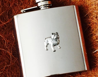 British Bulldog bull dog Hip Flask Gift Boxed FREE ENGRAVING 047