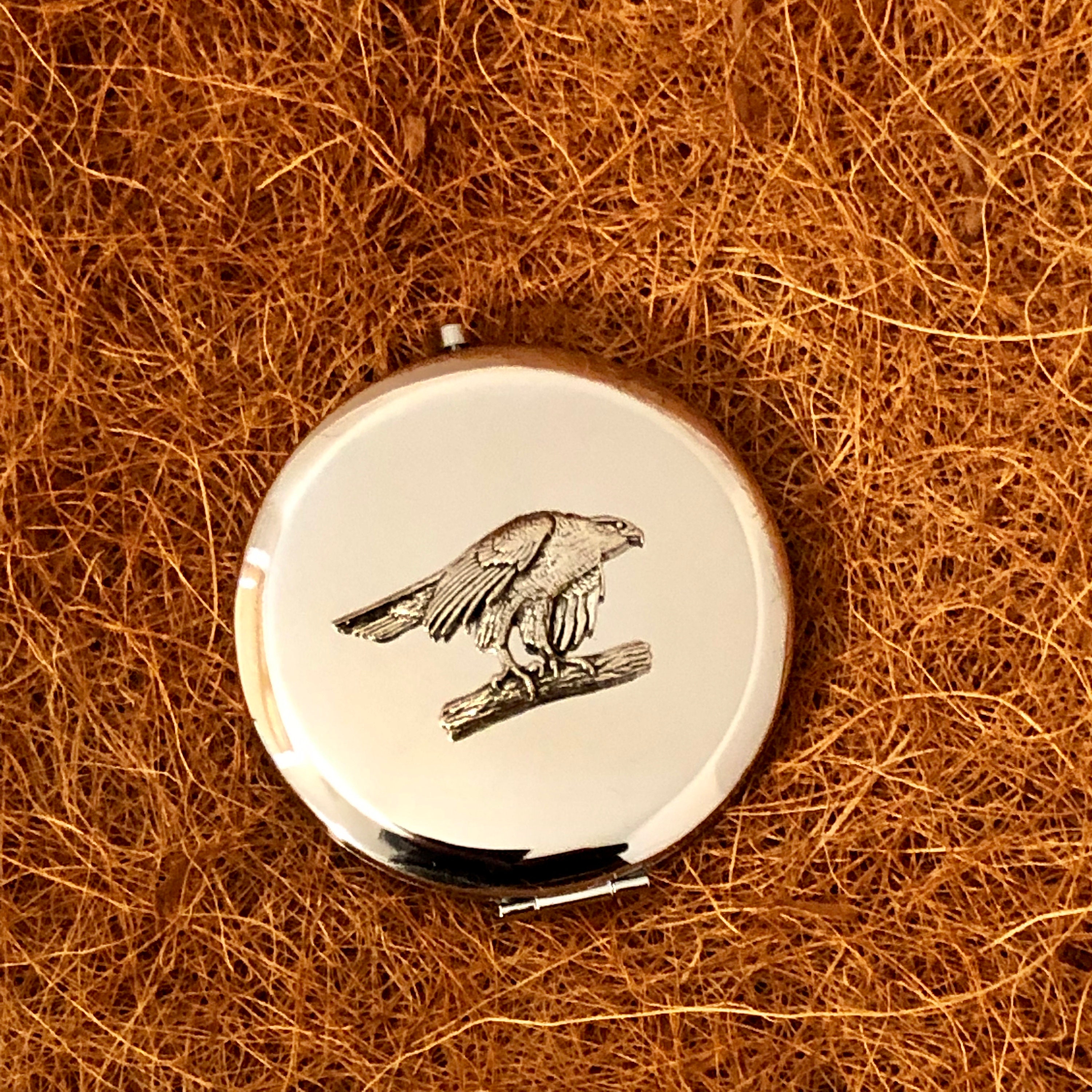 Antique Pewter Eagle Harrier 2 Emblem on a Ladies Compact Hand Etsy