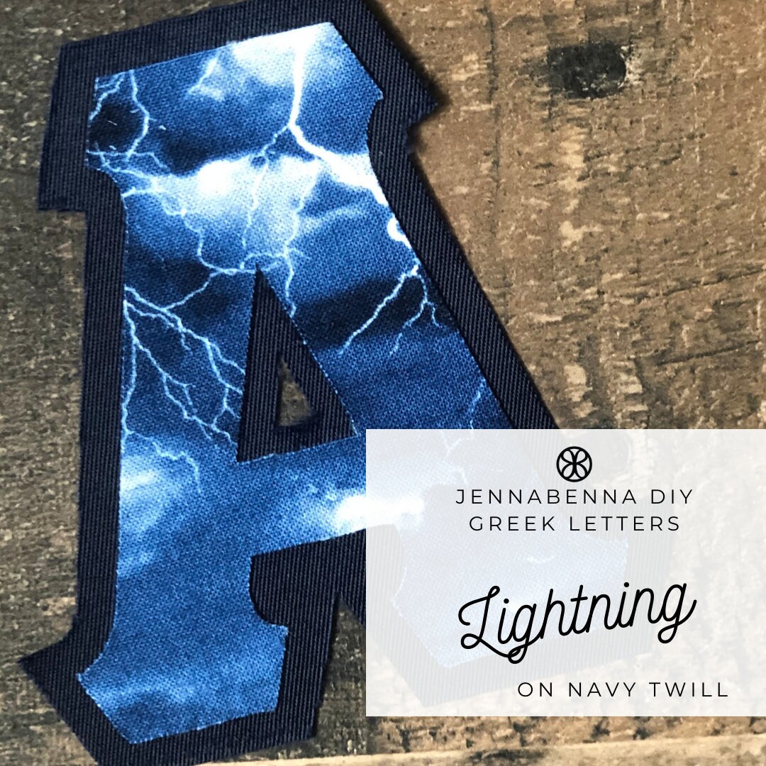 Individual DIY Iron on Letter Lightning Fabric on Navy Twill Etsy