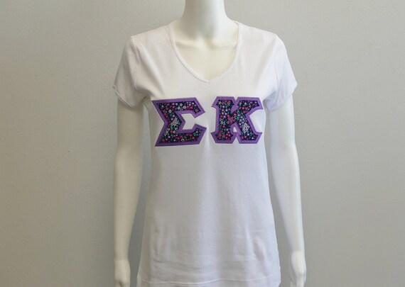Sigma Kappa White V Neck Sorority Letter Shirt Etsy