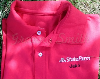 Jake State Farm Halloween Costume Embroidered Red Shirt Short Sleeve or Long Sleeve. FREE SHIPPING in US. Cosplay. Comicon.