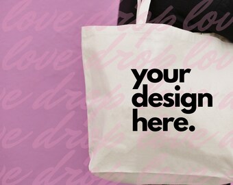 Grande Canvas Tote Mockup, su corpo umano con sfondo a parete rosa