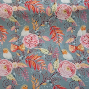 Jersey, cotton jersey, flowers, leaves, birds