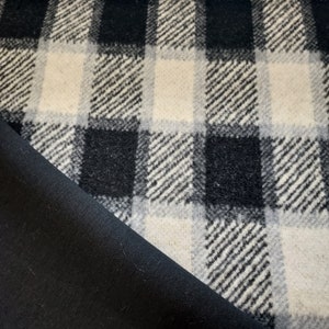 Double face knit fabric with check pattern, black, off-white, grey