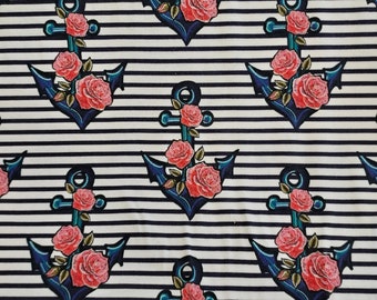 Cotton jersey print rose anchor