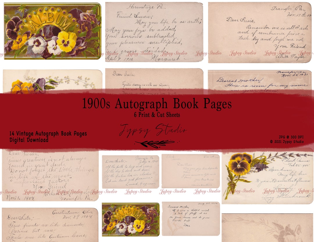 Digital Print Antique Autograph Album Pages, Junk Journals, Mixed Media ...
