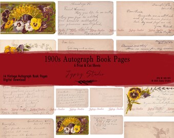 Digital Print Antique Autograph Album Pages, Junk Journals, Mixed Media Collage, Art, Scrapbooking and Paper Crafts DG121-03