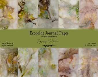 Digital Eco Print Journal Page Kit, Junk Journals, Mixed Media Collage, Art, Scrapbooking and Paper Crafts DG121-01