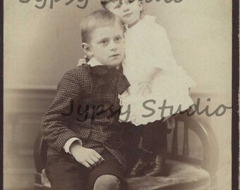 Vintage Antique Photograph Digital Download Printable Image Cabinet Card Victorian Brother & Sister, Late 1800's to early 1900's.