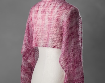 Gestrickter, handgefärbter Seidenmohair-Spitzenschal in Altrosa, Mauve und Lila (Unikat)