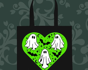 Ghost Heart Trick or Treat Tote Bag