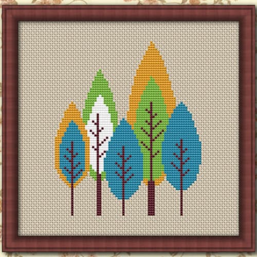 Retro Trees Cross Stitch Pattern PDF Instant Download Modern - Etsy