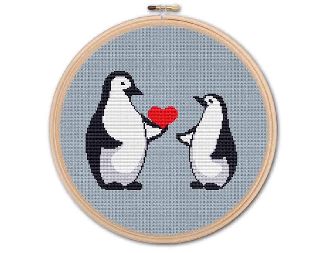 Penguins in love Counted Cross stitch Pattern PDF Cross Etsy