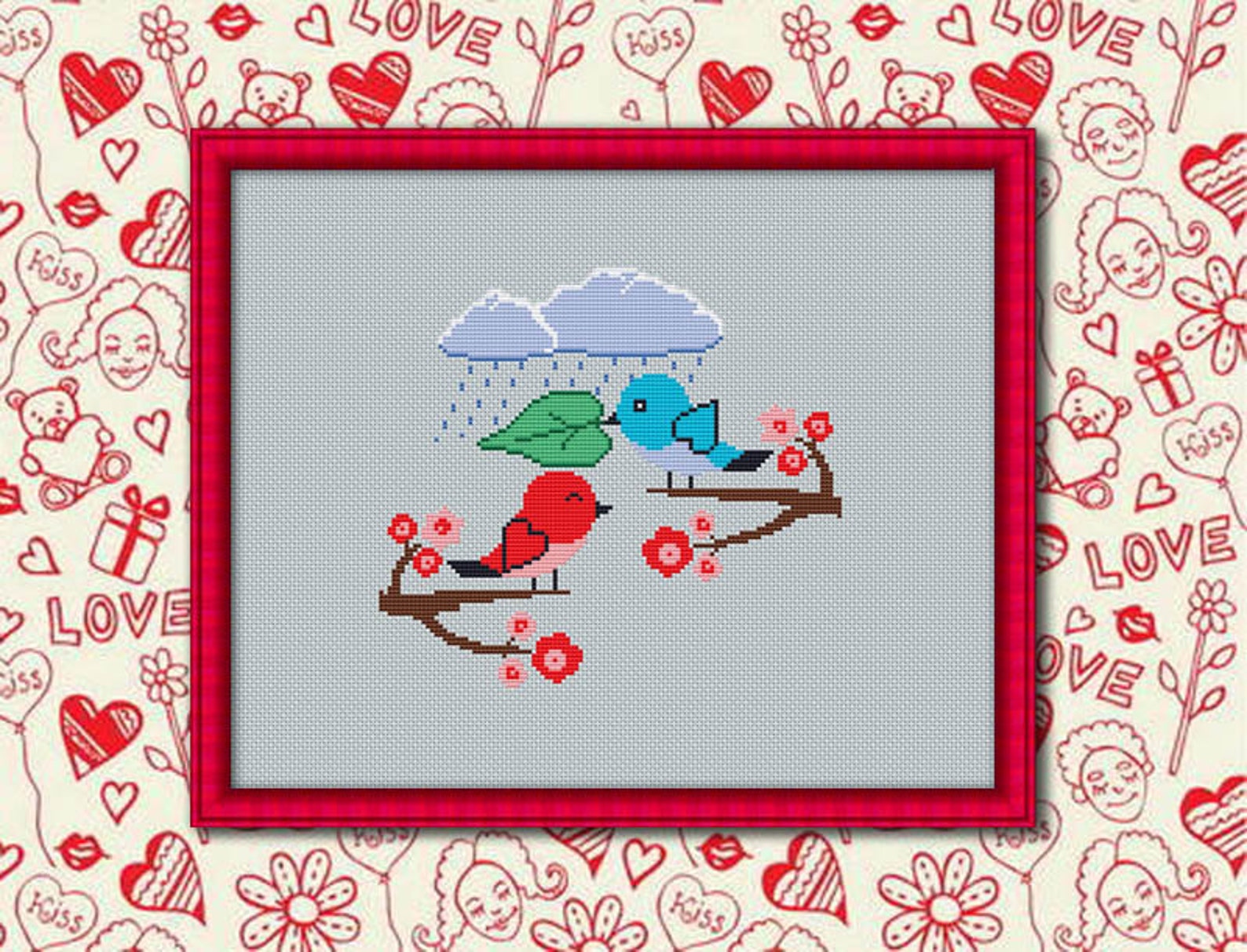 Little Birds in Love Counted Cross Stitch Pattern Etsy Australia