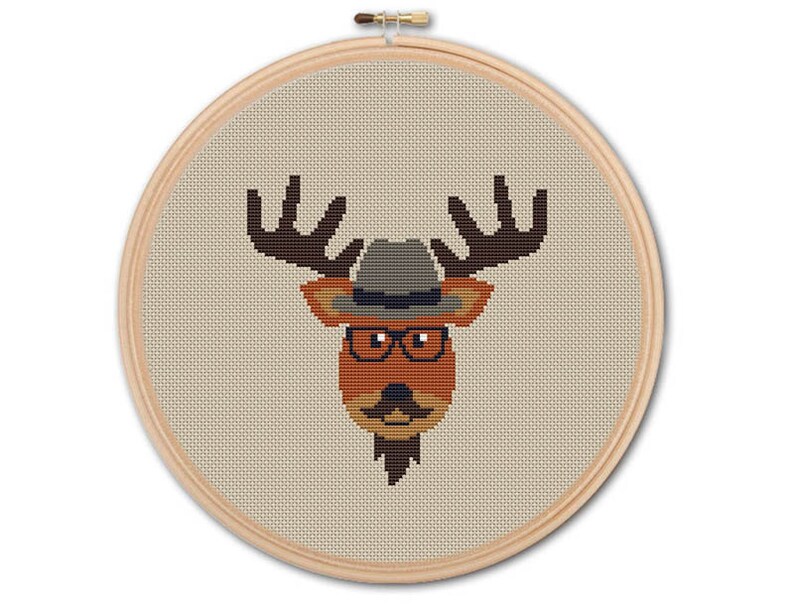 Hipster Deer Counted Cross stitch Pattern PDF Cross Etsy