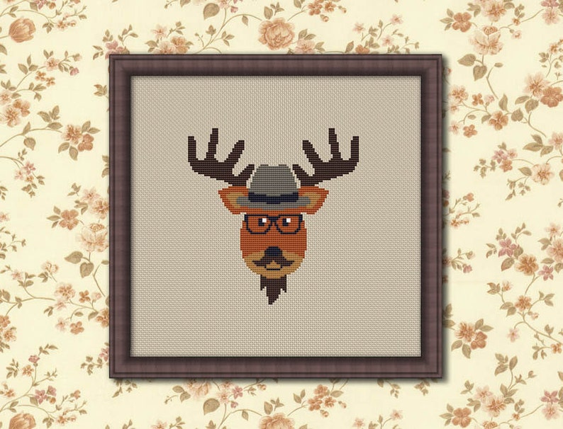 Hipster Deer Counted Cross stitch Pattern PDF Cross Etsy