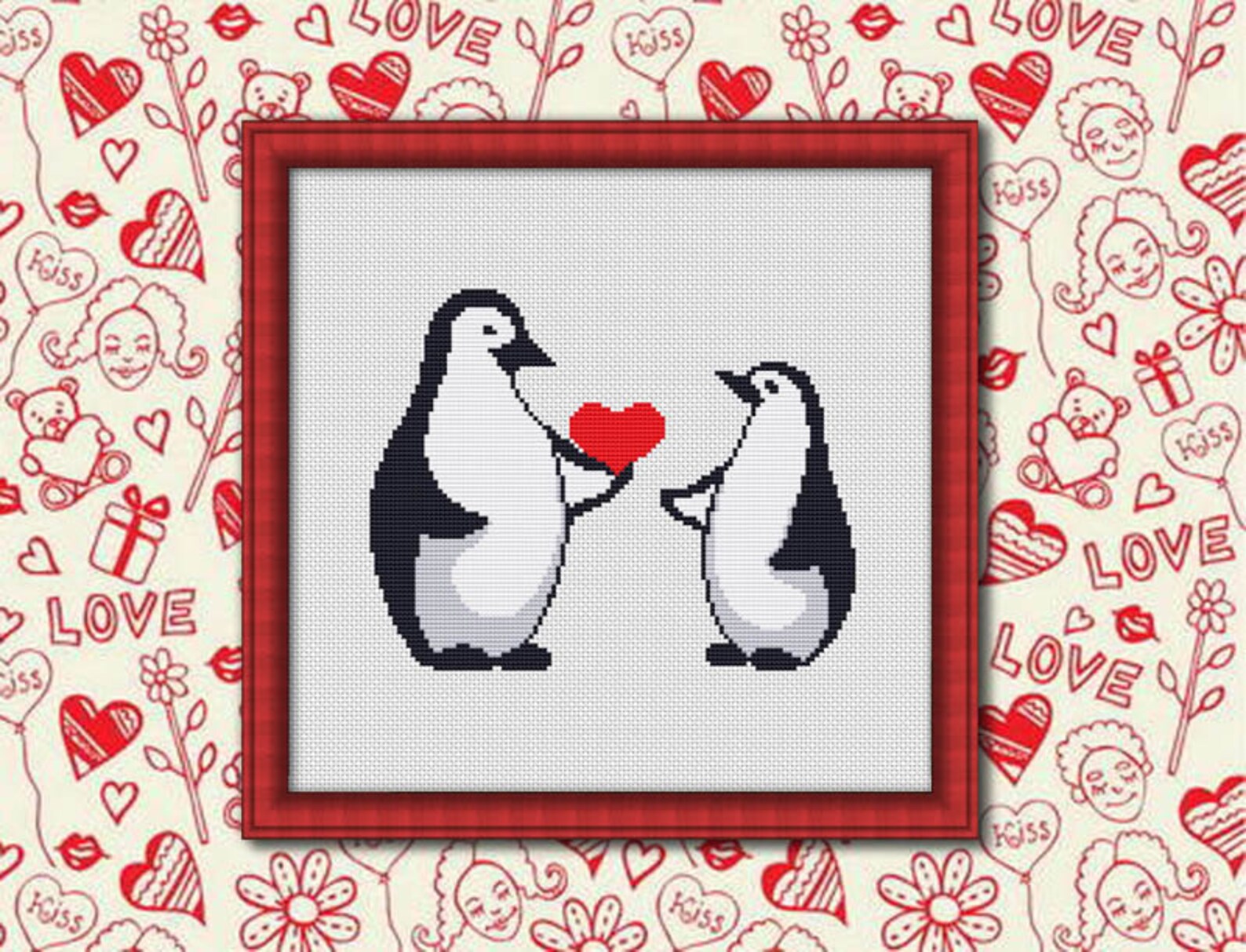 Penguins in love Counted Cross stitch Pattern PDF Cross Etsy