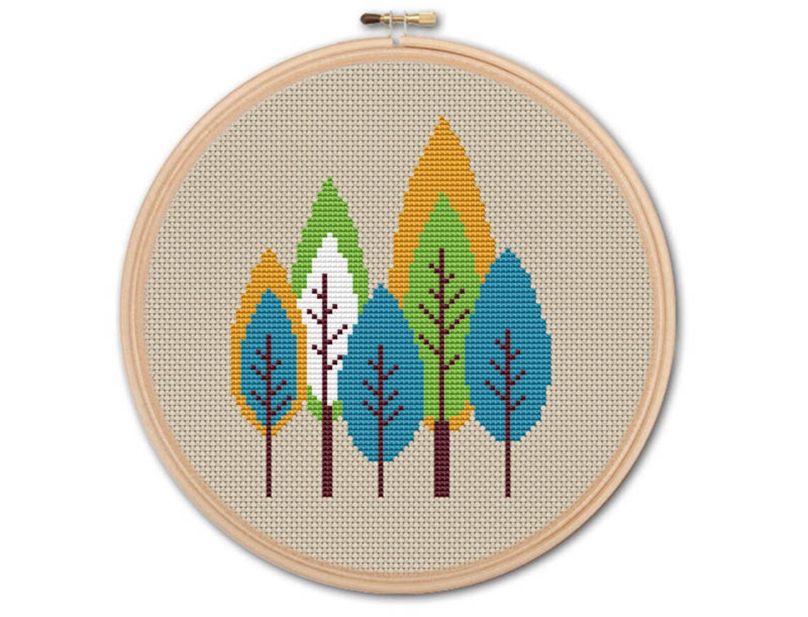 Modern Trees Counted Cross Stitch Pattern PDF Cross Stitch | Etsy