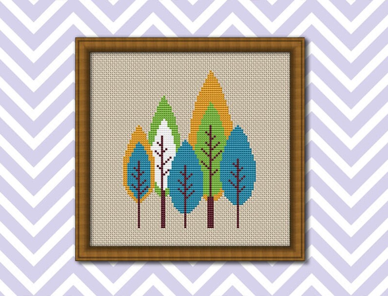 Modern Trees Counted Cross Stitch Pattern PDF Cross Stitch | Etsy