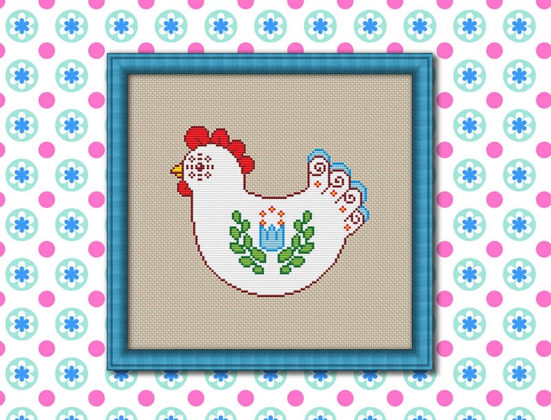 Folk Art Hen Counted Cross Stitch Pattern PDF Cross Stitch - Etsy